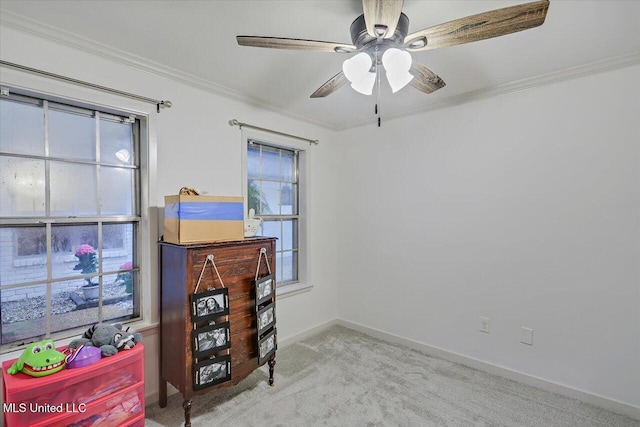 102 Holly Trl, Brandon, MS 39047 - carpeted bedroom featuring multiple windows, crown molding, baseboards, and ceiling fan