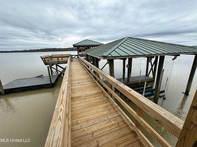 view of dock featuring a water view