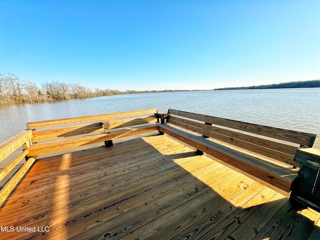 view of dock with a water view