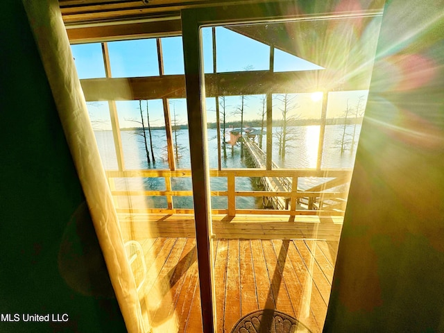 doorway featuring a water view