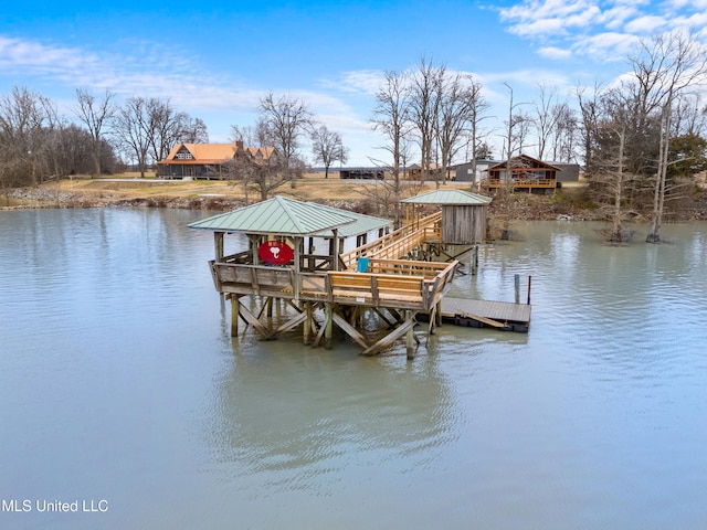 dock area featuring a water view