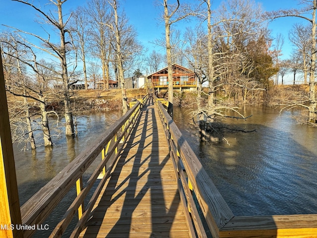 dock area with a water view