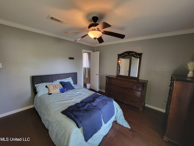 166 Lee Ave, Vidalia, LA 71373 - bedroom featuring wood finished floors, baseboards, crown molding, and a ceiling fan