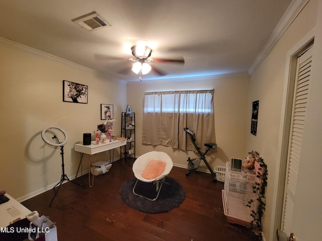 166 Lee Ave, Vidalia, LA 71373 - recreation room featuring wood finished floors, baseboards, crown molding, and ceiling fan