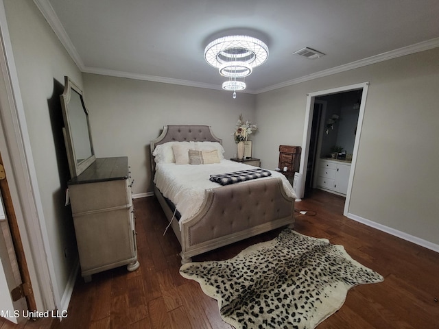 166 Lee Ave, Vidalia, LA 71373 - bedroom featuring crown molding, wood finished floors, baseboards, and a chandelier