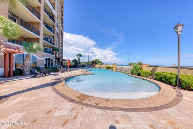 view of swimming pool with a patio area