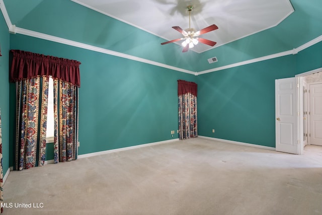 8136 Saddlebrook Cv, Olive Branch, MS 38654 - empty room with carpet flooring, crown molding, a ceiling fan, and lofted ceiling