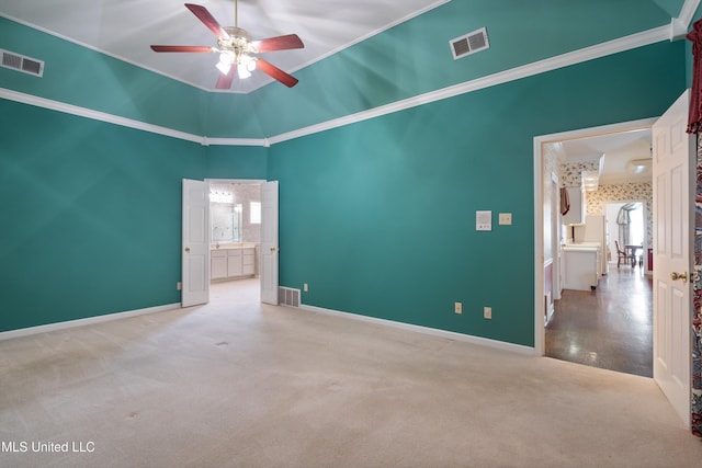 8136 Saddlebrook Cv, Olive Branch, MS 38654 - carpeted spare room featuring ceiling fan and crown molding