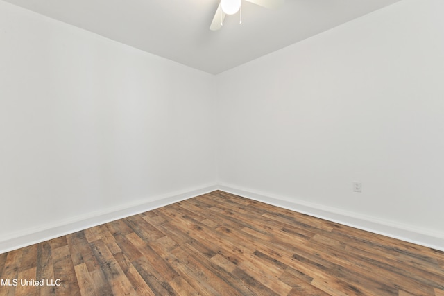 unfurnished room featuring wood-type flooring and ceiling fan