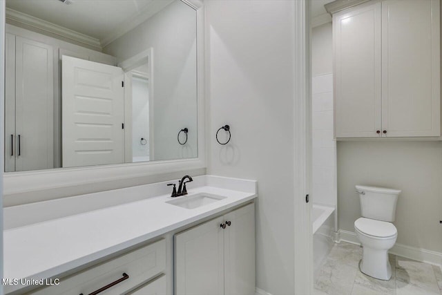 104 Brents Xing, Clinton, MS 39056 - full bathroom with marble finish flooring, baseboards, vanity, ornamental molding, and toilet