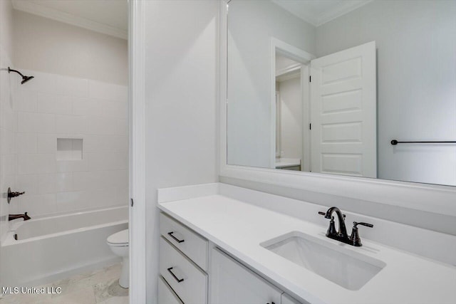 104 Brents Xing, Clinton, MS 39056 - bathroom with toilet, ornamental molding, vanity, and shower / washtub combination
