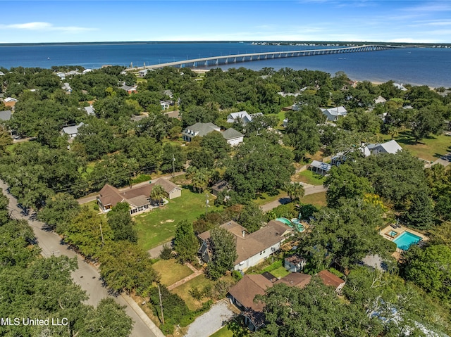 aerial view with a water view