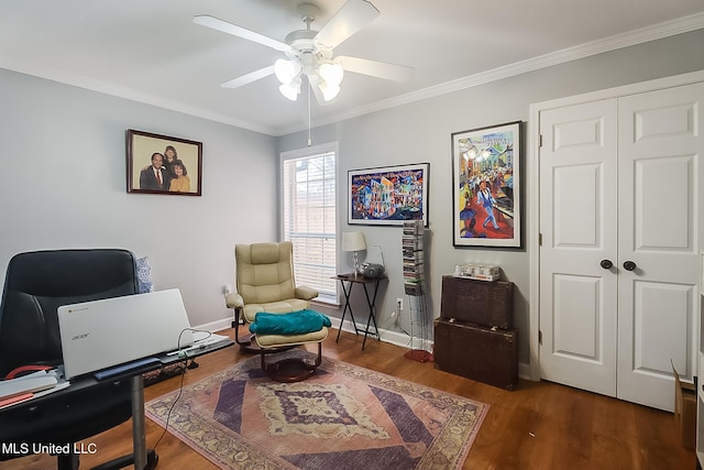 13061 Jordan Pl, Gulfport, MS 39503 - office space featuring ceiling fan, crown molding, wood finished floors, and baseboards