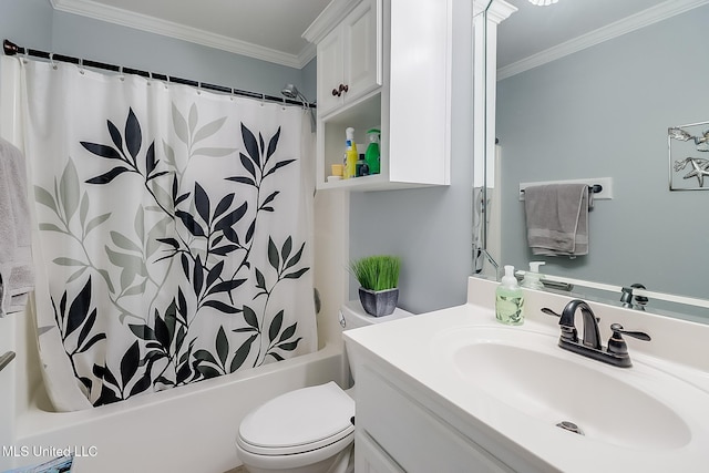 13061 Jordan Pl, Gulfport, MS 39503 - full bath featuring vanity, toilet, ornamental molding, and shower / tub combo with curtain