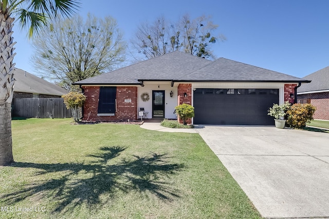 13061 Jordan Pl, Gulfport, MS 39503 - ranch-style house with an attached garage, driveway, roof with shingles, and brick siding