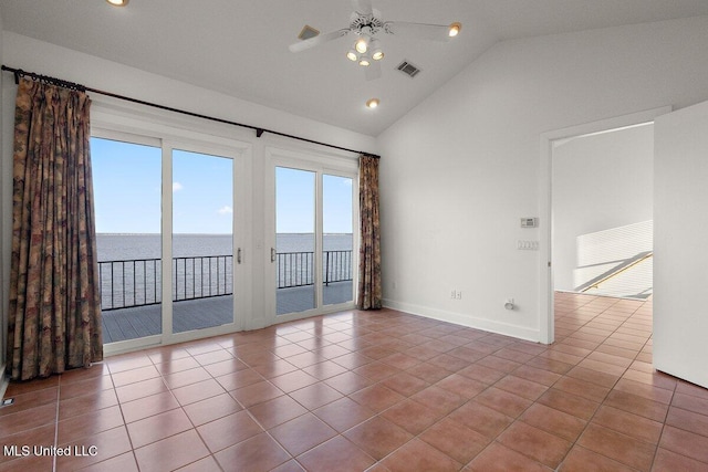 21 Breakers Ln, Ridgeland, MS 39157 - spare room featuring a ceiling fan, tile patterned floors, a water view, baseboards, and recessed lighting