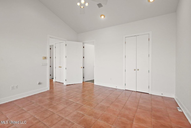 21 Breakers Ln, Ridgeland, MS 39157 - unfurnished bedroom with vaulted ceiling, recessed lighting, light tile patterned floors, and baseboards