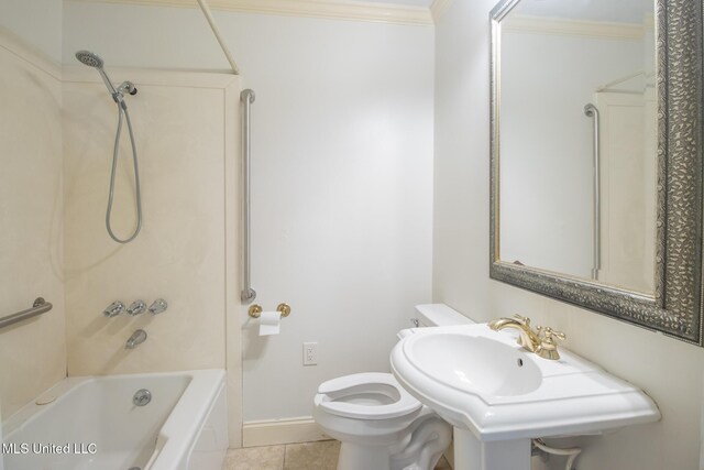 5100 Monroe Ave, Gulfport, MS 39507 - bathroom with tile patterned floors, tub / shower combination, baseboards, toilet, and ornamental molding