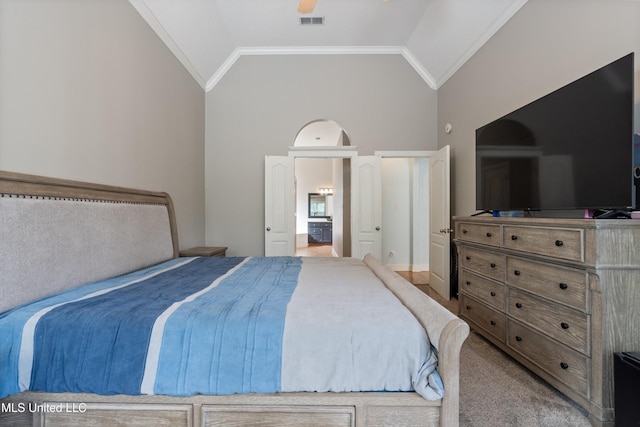 12857 Arbor Dr, Olive Branch, MS 38654 - carpeted bedroom with crown molding and vaulted ceiling