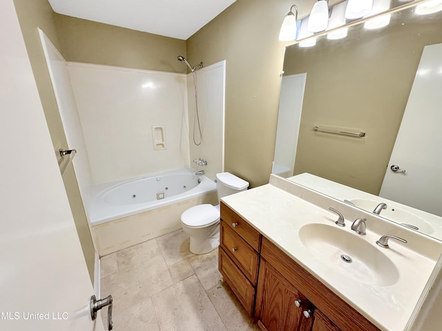 13456 John Clark Rd, Gulfport, MS 39503 - bathroom featuring a combined bath / shower with jetted tub, toilet, vanity, and tile patterned floors