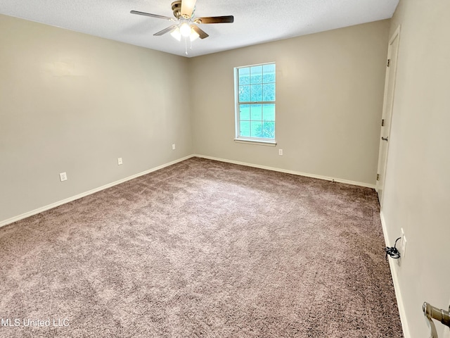 13456 John Clark Rd, Gulfport, MS 39503 - empty room featuring a ceiling fan, carpet, baseboards, and a textured ceiling