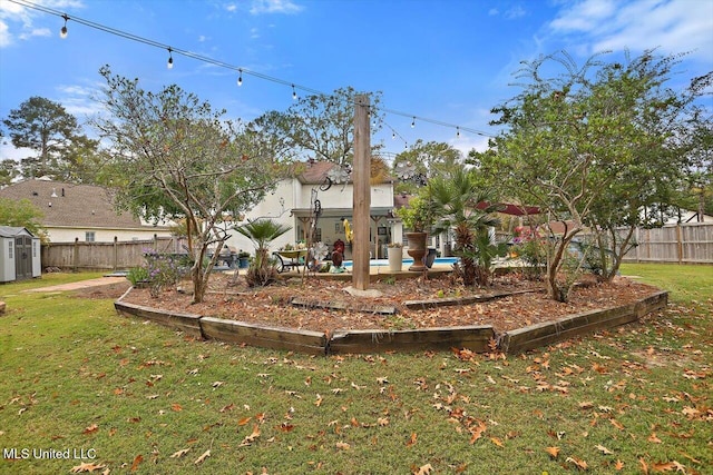 view of yard featuring a shed