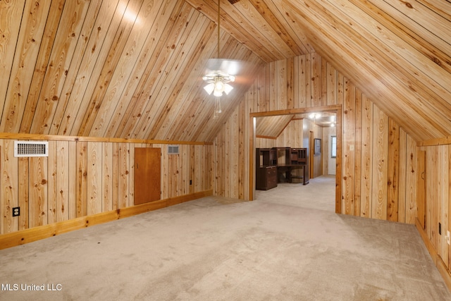 48 Brady Rd, Petal, MS 39465 - additional living space with lofted ceiling, wooden walls, and carpet floors