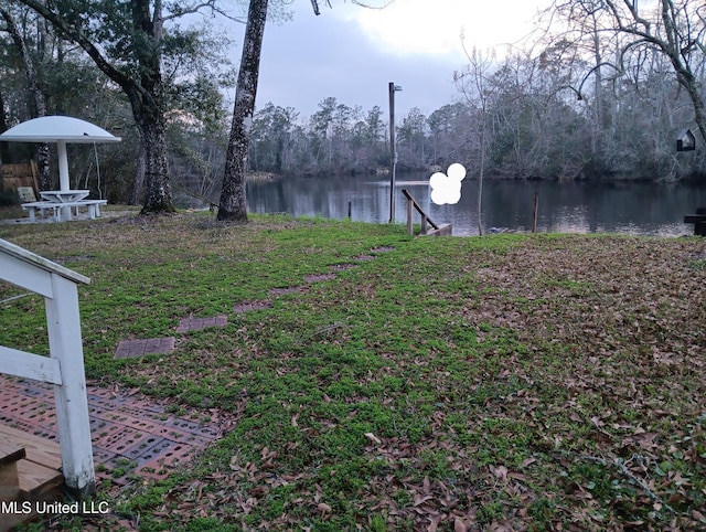 view of yard with a water view