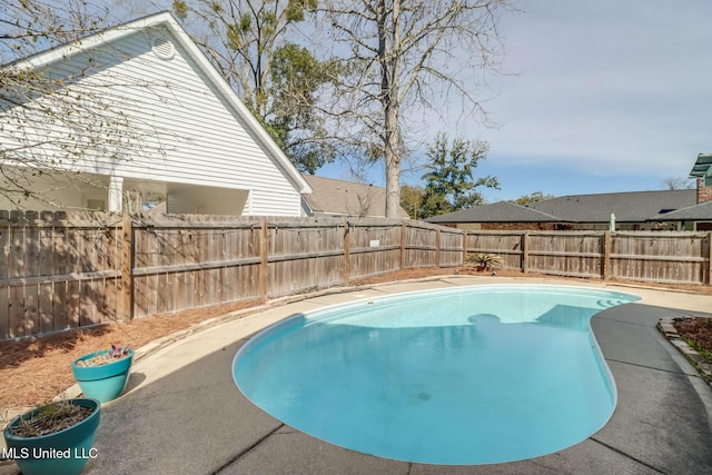 view of swimming pool featuring a fenced in pool and a fenced backyard