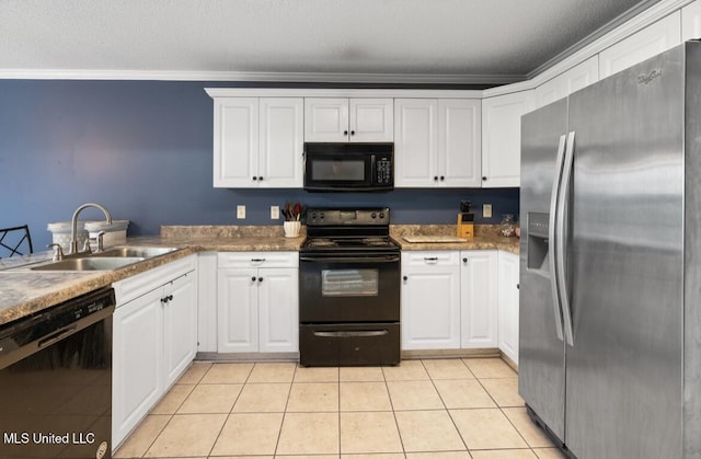 7669 Meadow Ridge Ln, Olive Branch, MS 38654 - kitchen featuring black appliances, a sink, ornamental molding, and white cabinetry