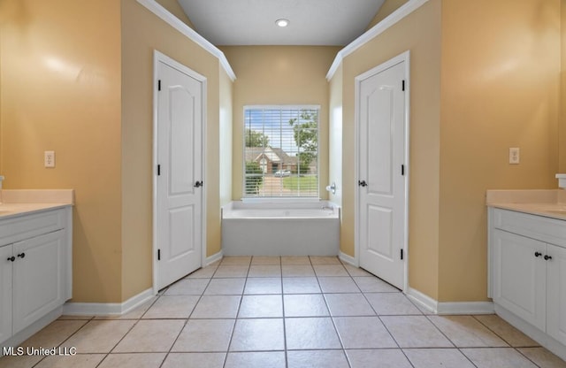 7669 Meadow Ridge Ln, Olive Branch, MS 38654 - full bathroom featuring vanity, a garden tub, baseboards, tile patterned flooring, and recessed lighting