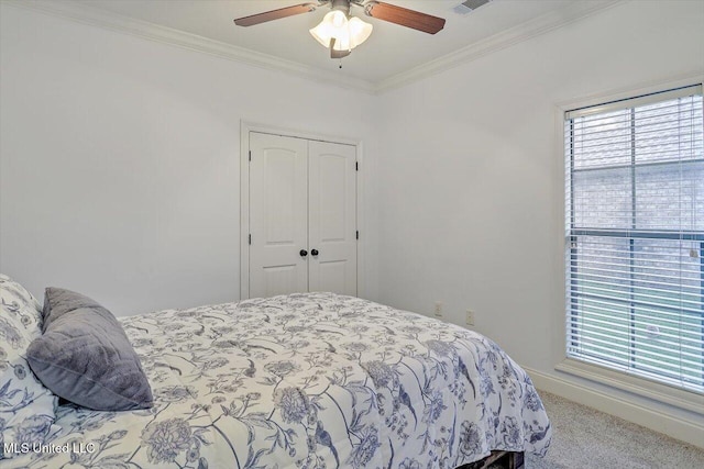 131 Stillhouse Creek Dr, Madison, MS 39110 - bedroom featuring ornamental molding, carpet floors, a ceiling fan, baseboards, and a closet