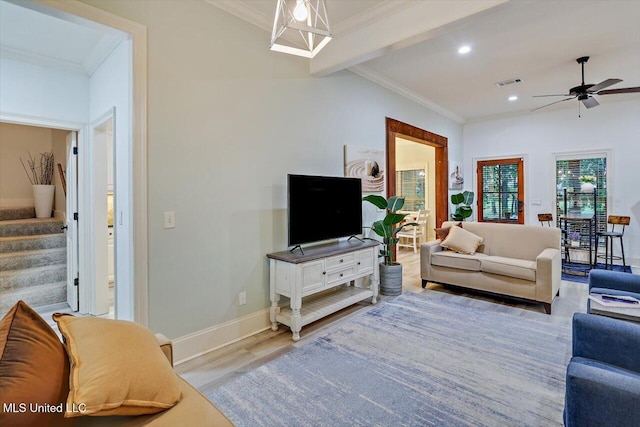 131 Stillhouse Creek Dr, Madison, MS 39110 - living area with stairway, ceiling fan, recessed lighting, wood finished floors, and baseboards