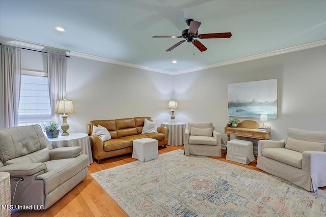 210 Planters Grv, Brandon, MS 39047 - living area featuring ornamental molding, light wood finished floors, ceiling fan, and recessed lighting