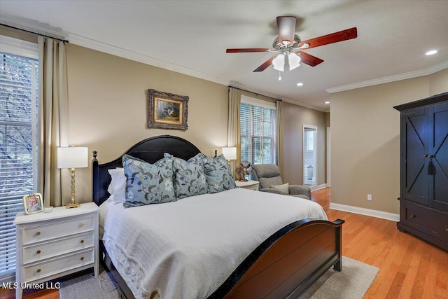 210 Planters Grv, Brandon, MS 39047 - bedroom with light wood-type flooring, baseboards, crown molding, recessed lighting, and ceiling fan