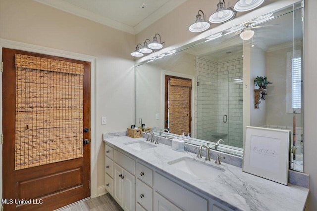 210 Planters Grv, Brandon, MS 39047 - full bath with crown molding, a shower stall, and double vanity