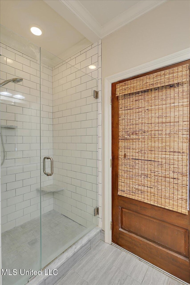 210 Planters Grv, Brandon, MS 39047 - bathroom featuring a stall shower and ornamental molding