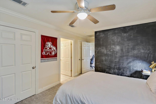 210 Planters Grv, Brandon, MS 39047 - carpeted bedroom featuring ornamental molding, baseboards, and a ceiling fan