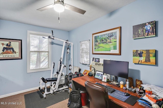 210 Planters Grv, Brandon, MS 39047 - office with ceiling fan, carpet, and baseboards