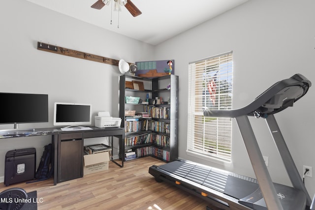 6507 Shoshonee Dr, Ocean Springs, MS 39564 - office area with ceiling fan and wood finished floors