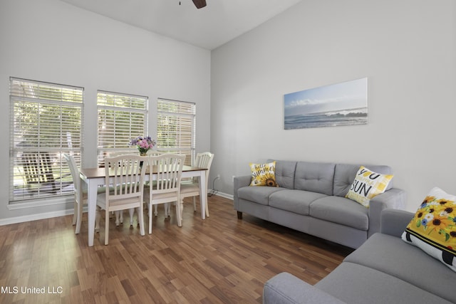 6507 Shoshonee Dr, Ocean Springs, MS 39564 - living room featuring wood finished floors, baseboards, and a ceiling fan