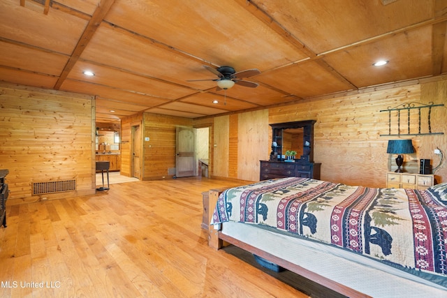 927 Abe Chapel Rd, Como, MS 38619 - bedroom featuring wooden ceiling, wood walls, hardwood / wood-style floors, and recessed lighting
