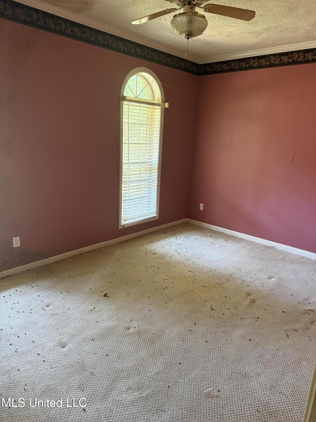 407 N Thunderbird Rd, Hernando, MS 38632 - carpeted empty room with ceiling fan, a textured ceiling, and ornamental molding