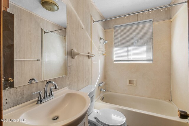 full bathroom featuring vanity, toilet, and tub / shower combination