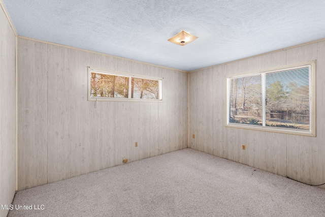 carpeted empty room featuring a textured ceiling