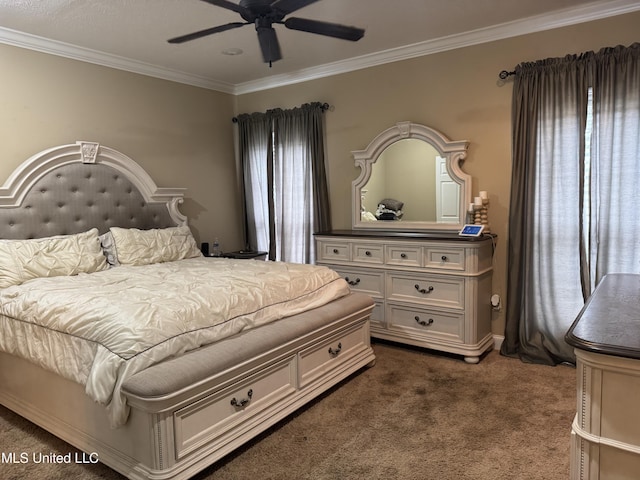8 Audubon Pl, Natchez, MS 39120 - bedroom featuring dark carpet, a ceiling fan, and crown molding