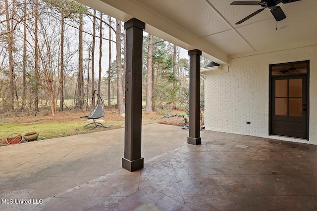 view of patio featuring ceiling fan