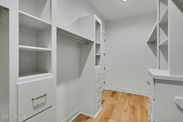 walk in closet with light wood-style floors