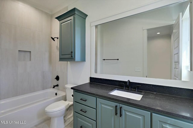 full bathroom with toilet, bathtub / shower combination, and vanity