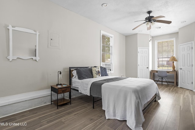 114 Olson Ave, Long Beach, MS 39560 - bedroom with wood finished floors, multiple windows, a ceiling fan, and a textured ceiling